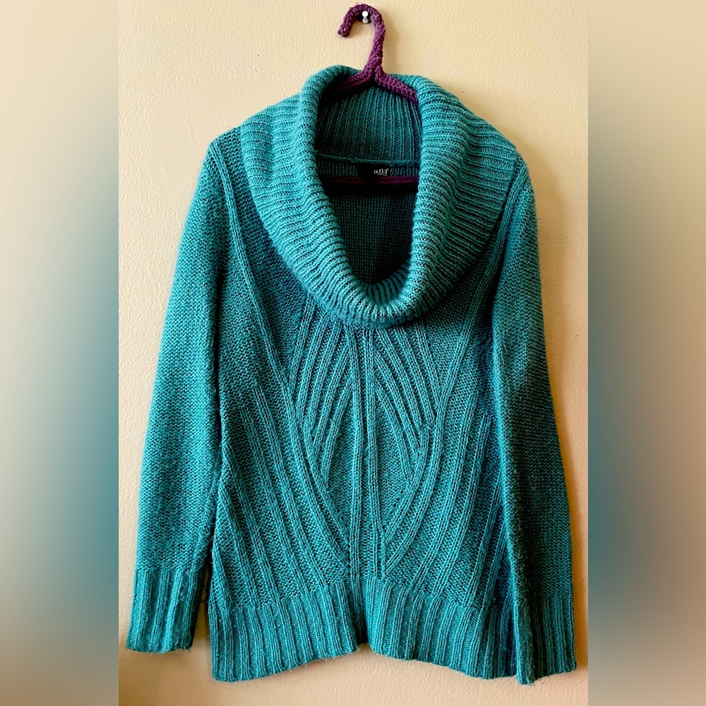 Teal Knit Cowl Neck Sweater